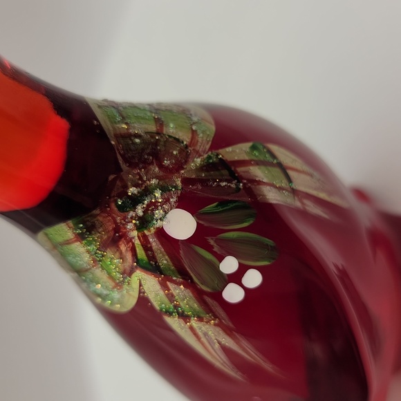 Signed Fenton Ruby Red Goose w/Hand Painted Christmas Ribbon & Bow - Picture 7 of 14